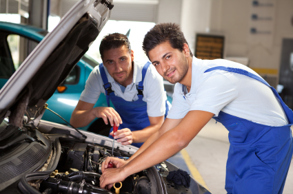 Mechanics working in an auto repair shop